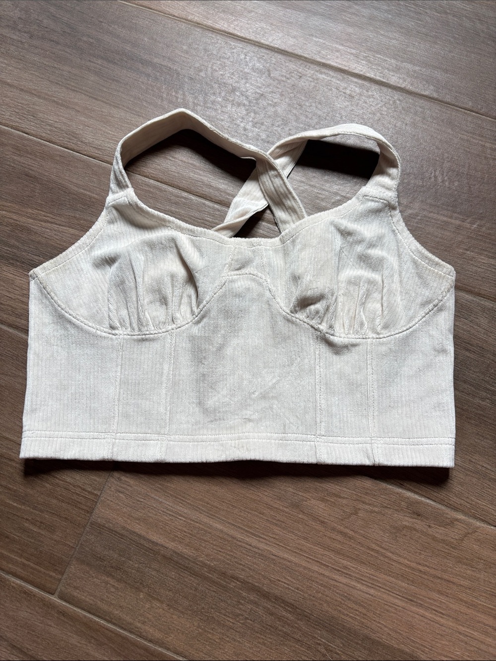 American Eagle Outfitters Cream Ribbed Smocked Crop Top
